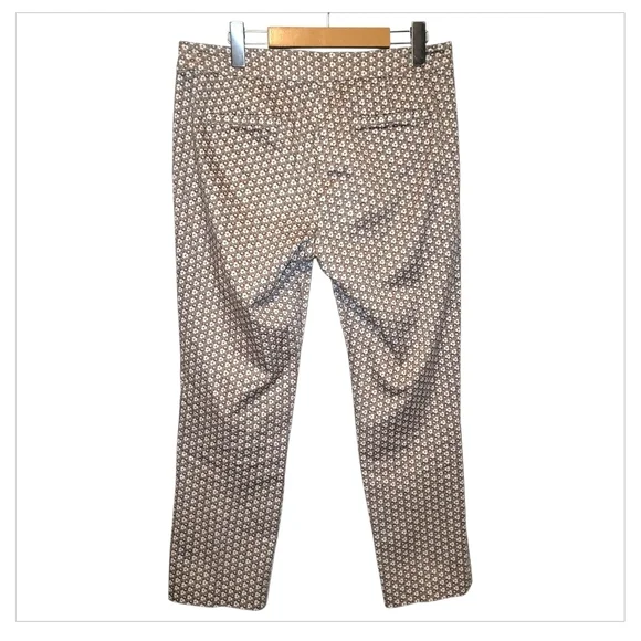Sandro Paris Printed Ankle Pants Size 8 Brown Cream Slim Fit Stretch - Picture 4 of 6